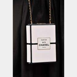 Pre Owned Chanel Black/White Leather No. 5 Perfume Clutch Evening Clutch
