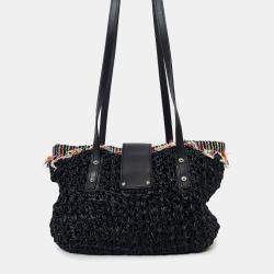 Pre Owned حقيبة يد شانيل توت 255 توييد قش أسود 2010-11