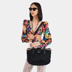 Pre Owned حقيبة يد شانيل توت 255 توييد قش أسود 2010-11