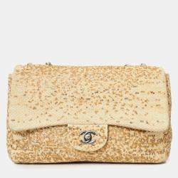 مملوكة مسبقًا Chanel 2013-14 Beige Raffia Sequin Small Single Flap Bag