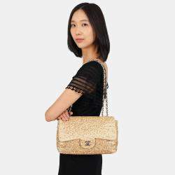 مملوكة مسبقًا Chanel 2013-14 Beige Raffia Sequin Small Single Flap Bag
