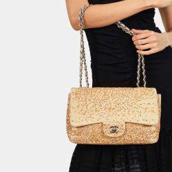 مملوكة مسبقًا Chanel 2013-14 Beige Raffia Sequin Small Single Flap Bag
