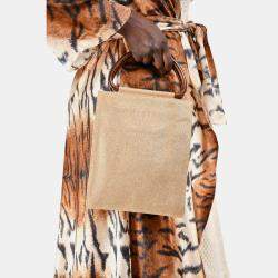 Pre Owned Chanel 2000-02 Beige CC Stitched Woven Linen Wood Handle Tote Bag