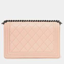 مملوكة مسبقًا حقيبة شانيل بوي كبيرة جلد خروف وردي فاتح 2014