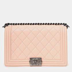 مملوكة مسبقًا حقيبة شانيل بوي كبيرة جلد خروف وردي فاتح 2014