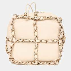 مملوكة مسبقًا حقيبة شانيل سلسلة دلو جلد خروف كريم 2019-20