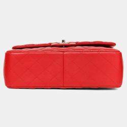 Pre Owned حقيبة شانيل ٢٠١٢-١٣ حمراء جلد الحمل كلاسيكية كبيرة مزدوجة القلاب