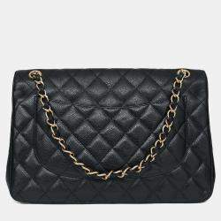 مملوكة مسبقًا Chanel 2011-12 Black Caviar Leather Classic Jumbo Double Flap GHW