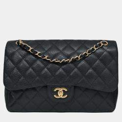 مملوكة مسبقًا Chanel 2011-12 Black Caviar Leather Classic Jumbo Double Flap GHW