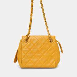 Pre Owned Chanel 1994-96 Yellow Quilted Lambskin Mini Square Bag