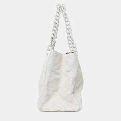 Pre Owned Chanel 2000-02 White Raffia Chain Beach Tote With Pouches