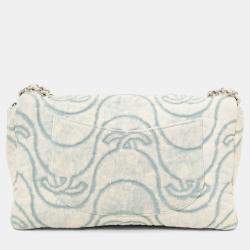 Pre Owned Chanel 2021 Blue Denim Wave Jumbo Flap Bag