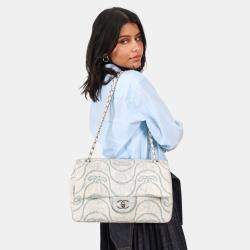 Pre Owned Chanel 2021 Blue Denim Wave Jumbo Flap Bag