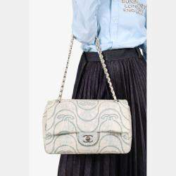 Pre Owned Chanel 2021 Blue Denim Wave Jumbo Flap Bag