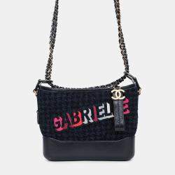 Pre Owned حقيبة كتف شانيل غابرييل صغيرة جلد أسود/تweed كحلي 2017/18 مستعملة