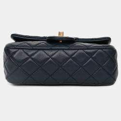 Pre Owned Chanel 2019-20 Navy Lambskin Leather Mini Rectangular Pearl Crush Flap Bag