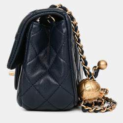 Pre Owned Chanel 2019-20 Navy Lambskin Leather Mini Rectangular Pearl Crush Flap Bag