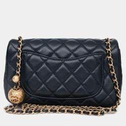 Pre Owned Chanel 2019-20 Navy Lambskin Leather Mini Rectangular Pearl Crush Flap Bag