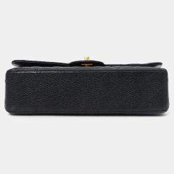 مملوكة مسبقًا حقيبة شانيل 2011 سوداء كافيار جلدية وسط مزدوجة بغطاء مزودة بمعدن ذهبي اللون