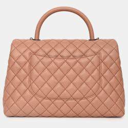 Pre Owned حقيبة شانيل 2016-2017 جلد كافيار بني بمقبض علوي وكبيرة بحزام