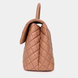 Pre Owned حقيبة شانيل 2016-2017 جلد كافيار بني بمقبض علوي وكبيرة بحزام