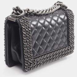 Pre Owned Chanel Boy Small Black Leather Shoulder Bag