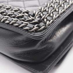 Pre Owned Chanel Boy Small Black Leather Shoulder Bag