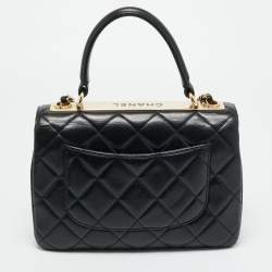 مملوكة مسبقًا حقيبة شانيل سي سي تريندي جلد أسود مبطن صغيرة بيد علوية