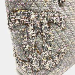 Pre Owned حقيبة يد توتس شانيل سي سي كوكو مارك كامبون لاين قماش تويد أرجواني كبيرة