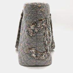 Pre Owned حقيبة يد توتس شانيل سي سي كوكو مارك كامبون لاين قماش تويد أرجواني كبيرة