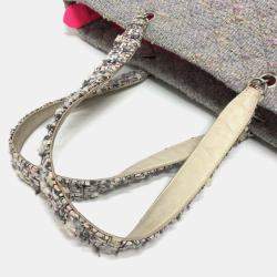 Pre Owned حقيبة يد توتس شانيل سي سي كوكو مارك كامبون لاين قماش تويد أرجواني كبيرة