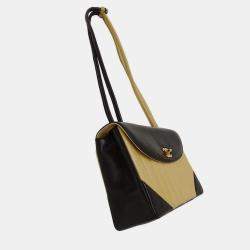 Pre Owned Chanel Mademoiselle Black, Beige Lambskin Leather Shoulder Bag