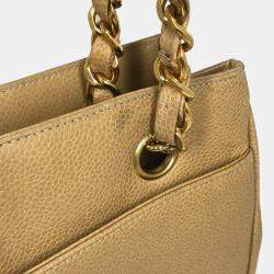 مملوكة مسبقًا Chanel Cc Coco Mark Chain Tote Bag Shoulder Caviar Skin Beige