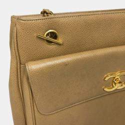 مملوكة مسبقًا Chanel Cc Coco Mark Chain Tote Bag Shoulder Caviar Skin Beige