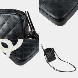 Pre Owned حقيبة كتف شانيل كامبون لاين جلد لامبسكين أسود/أبيض