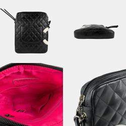 Pre Owned حقيبة كتف شانيل كامبون لاين جلد لامبسكين أسود/أبيض