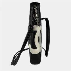 Pre Owned حقيبة كتف شانيل كامبون لاين جلد لامبسكين أسود/أبيض