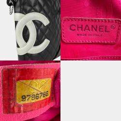 Pre Owned حقيبة كتف شانيل كامبون لاين جلد لامبسكين أسود/أبيض