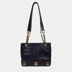مملوكة مسبقًا Chanel Navy Calfskin Triple CC Shoulder Tote Bag