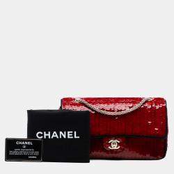 مملوكة مسبقًا حقيبة شانيل متوسطة قلاب مزدوج ساتان وترتر باريس-شنغهاي حمراء