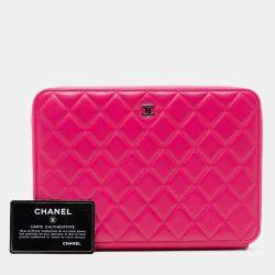 Pre Owned حقيبة شانيال كلتش منظم كبيرة مبطنة من جلد الحمل الوردي بسحاب دائري