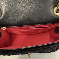 مملوكة مسبقًا Chanel Black Camellia Embossed Velvet Mini Square Flap Bag
