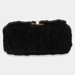 مملوكة مسبقًا Chanel Black Camellia Embossed Velvet Mini Square Flap Bag