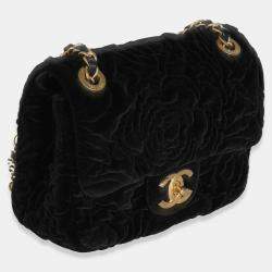 مملوكة مسبقًا Chanel Black Camellia Embossed Velvet Mini Square Flap Bag