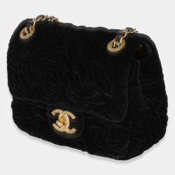 مملوكة مسبقًا Chanel Black Camellia Embossed Velvet Mini Square Flap Bag