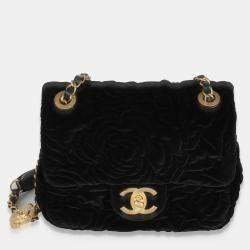 مملوكة مسبقًا Chanel Black Camellia Embossed Velvet Mini Square Flap Bag