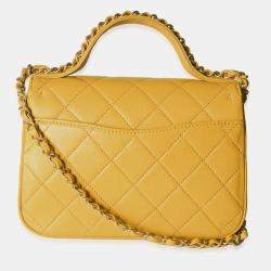 Pre Owned Chanel Yellow Quilted Lambskin Small Chain Infinity Top Handle Flap