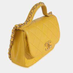 Pre Owned Chanel Yellow Quilted Lambskin Small Chain Infinity Top Handle Flap