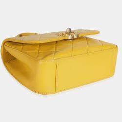 Pre Owned Chanel Yellow Quilted Lambskin Small Chain Infinity Top Handle Flap