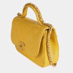 Pre Owned Chanel Yellow Quilted Lambskin Small Chain Infinity Top Handle Flap